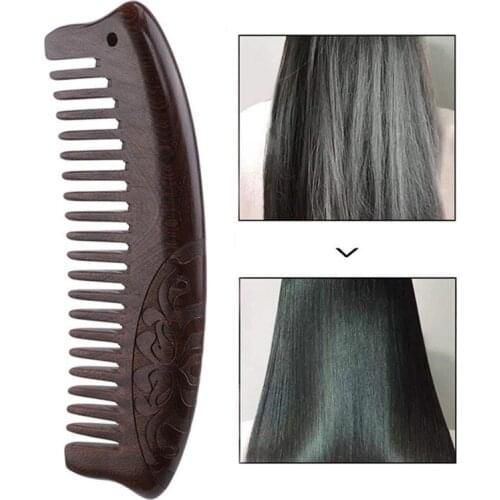 1PC Wooden Comb Pocket Comb Natural Sandalwood Combs Wooden Teeth Super Wide Without Static Lice Comb Beard Barber