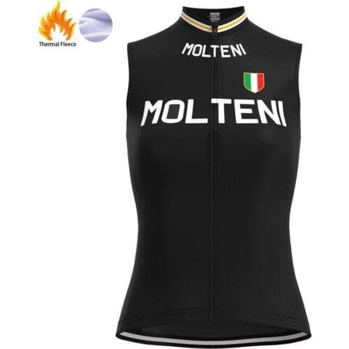 1974 Competition MOLTENI Team Women Retro Black Cycling Jersey Fleece sleeveless Clothing Bike Jersey maillot ciclismo hombre