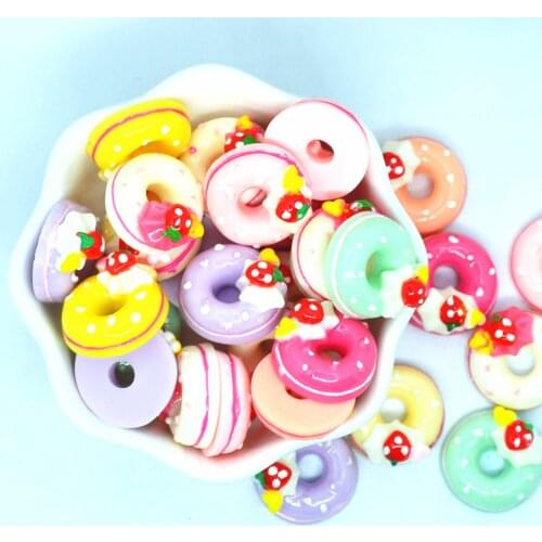 20PCS Resin Flat Back Simulation Strawberry Donuts Dessert,Dollhouse Miniature Cabochons,DIY Crafting Supplies