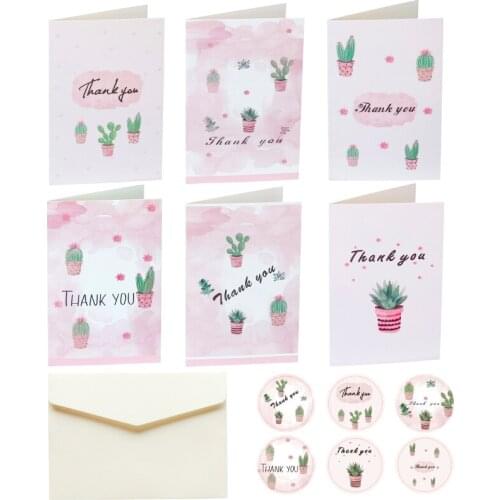 6sets Pink Cactus Thank You Cards Valentine Happy Birthday Christmas Party Wedding Invitations Greeting Cards Gift Message Cards