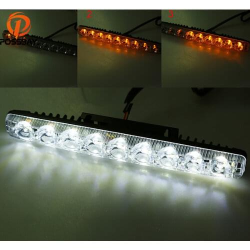 POSSBAY Car LED Turn Signal DRL 12/18W Daytime Running Turn Lights Fog Lamp White With Yellow Car Daylight Bar Source 12V