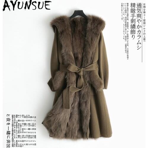 AYUNSUE Real Fur Coat Female Natural Fox Fur Liner Wool Coat 2020 Winter Jacket Women Woolen Coats Korean Long Jackets MY3913