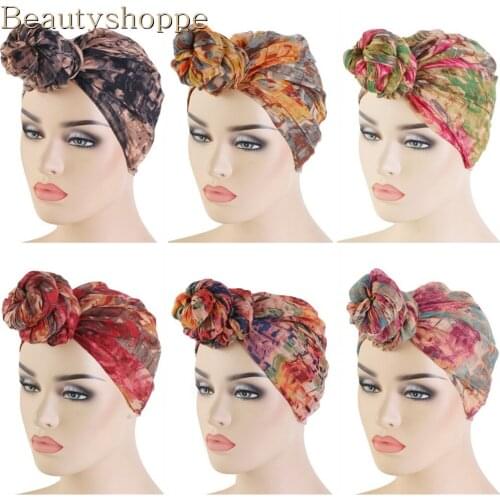 Free Shipping 2018 New Fashion Hot Sale Women Printed Floral Modest Indian Turban Hats Caps For Ladies