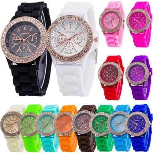 Geneva Casual Watch Women Crystal Dress Watch 2017 Quartz men Silicone watches Unisex Wristwatch Sports watch relogio feminino