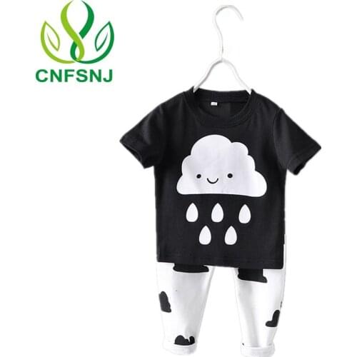 CNFSNJ Hot Sale Baby Girl Boy Clothes New 2020 summer Newborn Babys Sets T shirts+Pants Clouds Rain Newborn Baby Girl Clothes