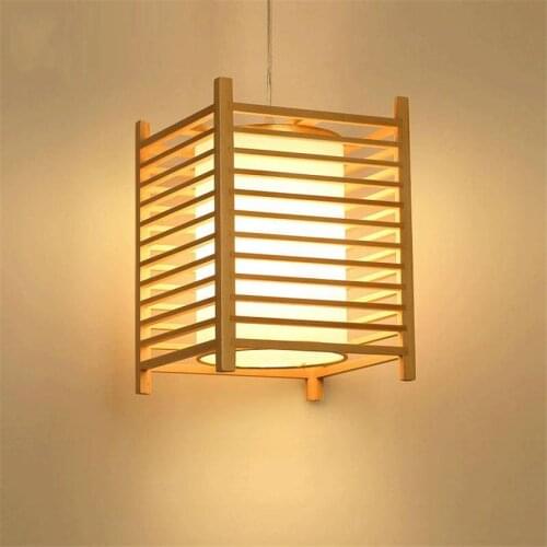 Wood Tatami Pendant Light Fixutre Rustic Korean Asian Japanese Style Hanging Lamp Indoor Home Luminaria Dining Room Restaurant