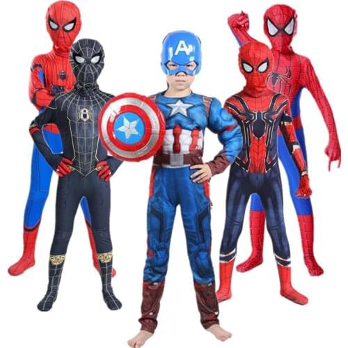 Kid SpiderMan/Hulk/Iron Man/Venom Cosplay Costume Boys Girls Halloween Superhero Mask Jumpsuit/gloves Party Gift 4-12Y