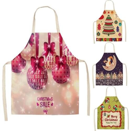 Kitchen Apron Christmas Elk Farm Printed Sleeveless Cotton Linen Aprons for Men Women Home Cleaning Tools 66x47cm