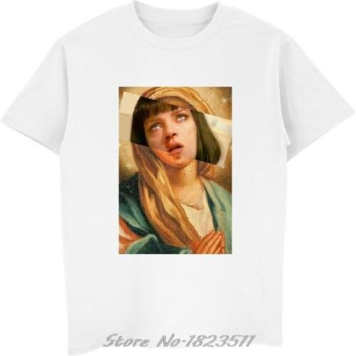 Hip Hop T Shirt Movie Pulp Fiction Virgin Mary Shirt Men Shirt Top Tees White Streetwear Modal Summer Casual T-shirt Funny