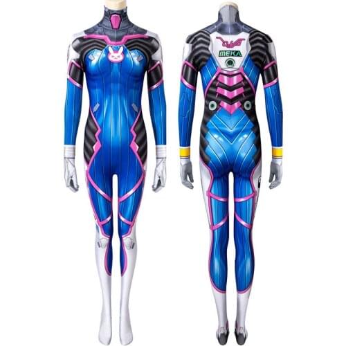 Adult Women Game O Watch D.Va Jumpsuit Cosplay Costume Halloween Masquerade Cool Bodysuit