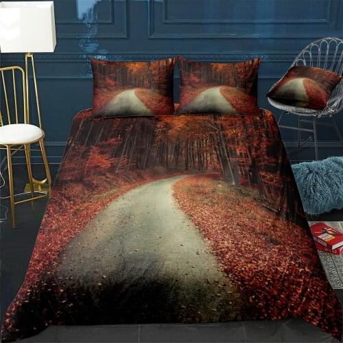 Autumn forest road Quilt Cover Pillowcase 3Piece Comforter Bedding Set With Pillow Case Single Double Duvet Cover Home Decora