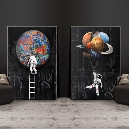 Space Travelling Graffiti Art Canvas Posters and Prints Astronaut Abstract Paintings on the Wall Street Pictures Home Decoration