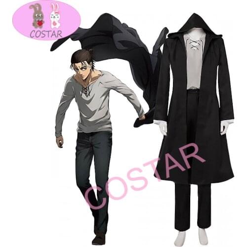 COSTAR Anime Attack on Titan Final Season Eren Jaeger Cosplay Costume Black Overcoat