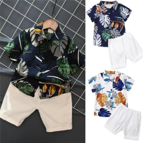 Summer Kids Baby Boy Clothes Boho Sets 2Pcs Leaves Printed Shorts Sleeve T-shirts+Elastic Waist Shorts Boy Cotton Outfits 1-6Y