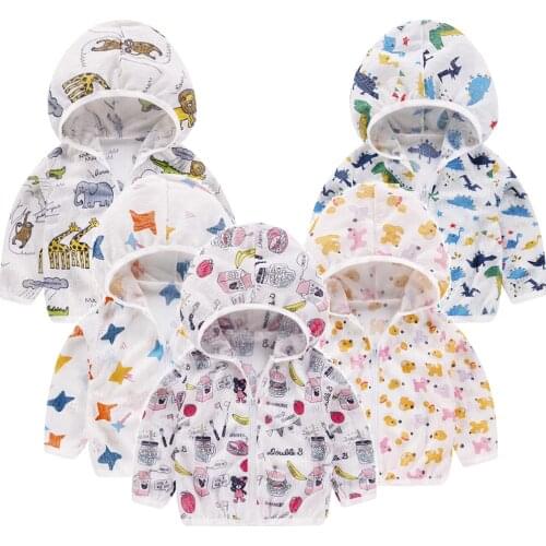 Summer Hooded Baby Sunscreen Clothes Children Clothes with Hat Very Thin Sun Protection Girl Boy Cartoon Outwear Outdoor Jacket