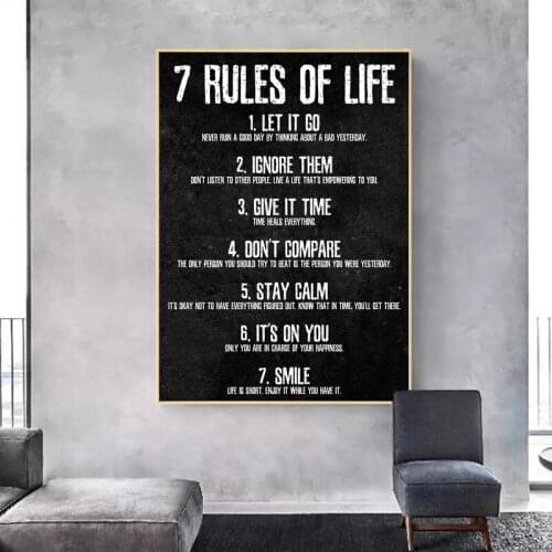 7 Rules of Life Watch Your Thoughts Motivational on The Wall Art Pictures for Living Room Canvas Painting Black Nordic Posters