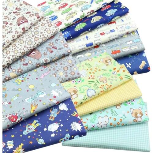 Cartoon YELLOW BLUE GRAY Car Train Robot Rocket Animal Flower 100% Cotton Twill Fabric for Kids Bedding Sheet Cushion Clothes