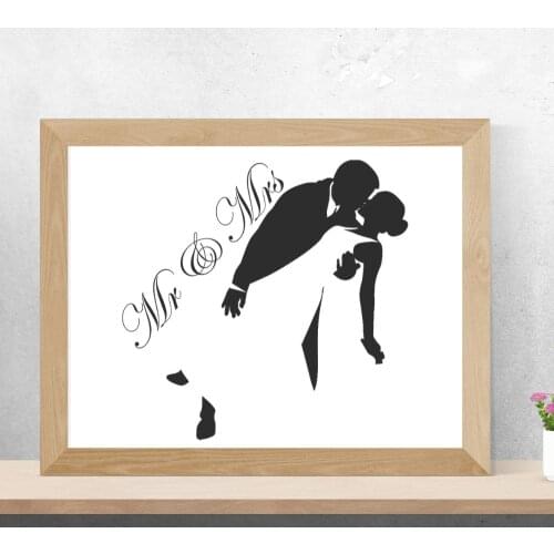 Mr And Mrs Kissing Couple Wall Sticker Decal Wedding Sticker Home Bedroom Wall Art Decoration A00573