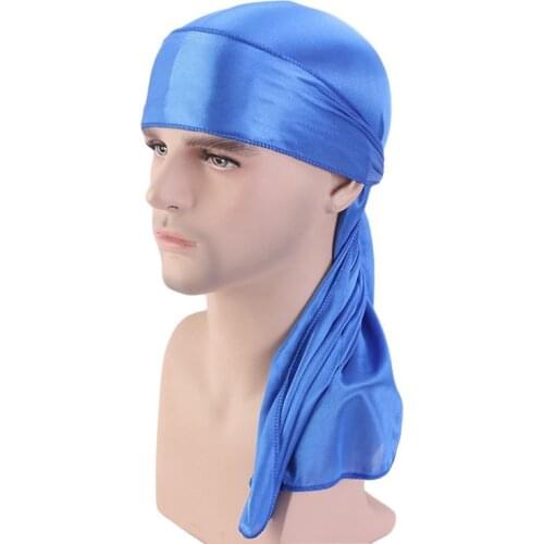 New Unisex Long Silk Satin Breathable Turban Hat Wigs Doo Durag Biker Headwrap Chemo Cap Pirate Hat Men Hair Accessories