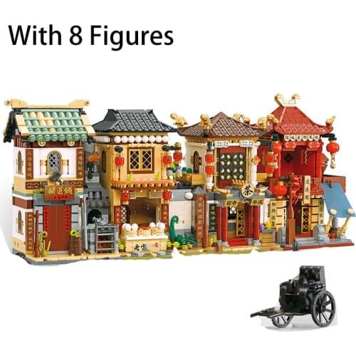 New Mini City Street View Building Blocks Japanese Style Architecture Tea House Iron Shop DIY Bricks Set Model Toys Kids Gifts