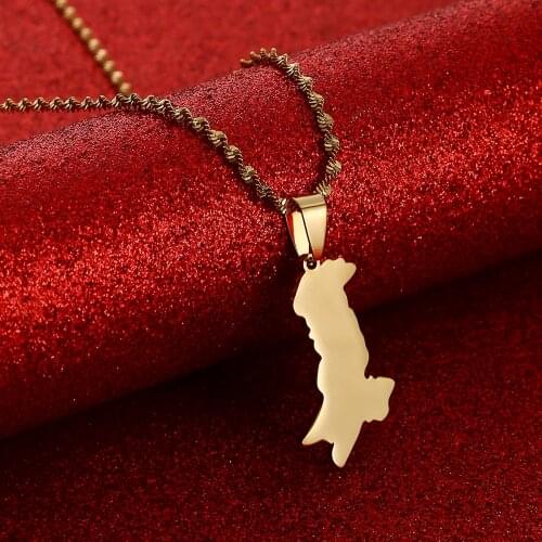 Pakistan Map Pendant Necklaces Stainless Steel Silver Color Gold Color Pakistani Ethnic Jewelry