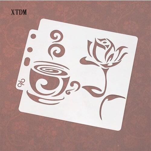 Coffee plastic mold shield DIY cake scrapbook stencils hollow Embellishments printing lace ruler Valentines Day