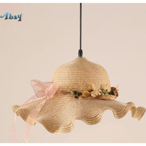 Beach Style Straw Hat Pendant Lights Teen Room Decoration Living Room Cafe Bar Hanging Lamp Art Deco Led Lighting Fixture E27