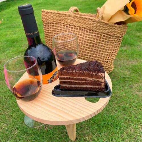 Portable Wine Picnic Table Wooden Outdoor Folding Wine Table Glass Holder Collapsible Easy Carry Desk Party Travel Camping Table