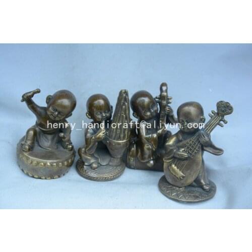 Rare Old Qing Dynasty brass statue,Blowing musical children,4 piece/pack ,free shipping