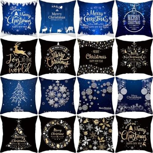 Christmas Cushion Cover 45x45 Black Blue Pillowcover Polyester Sofa Cushions Pillowcase Throw Home Decor fundas para cojines