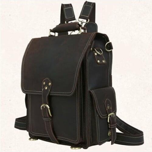 Vintage Crazy Horse Genuine Leather Backpack Men Travel backpack Large Fashion Men Backpack Leather laptop Backpack School bag
