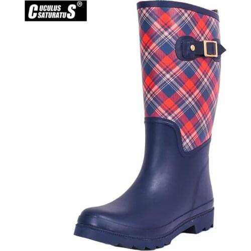 Fashion Women Rain Boots British Classic High Tube Waterproof Rain Boots for Women Ladies Wellington Glossy Rainboots Shoes