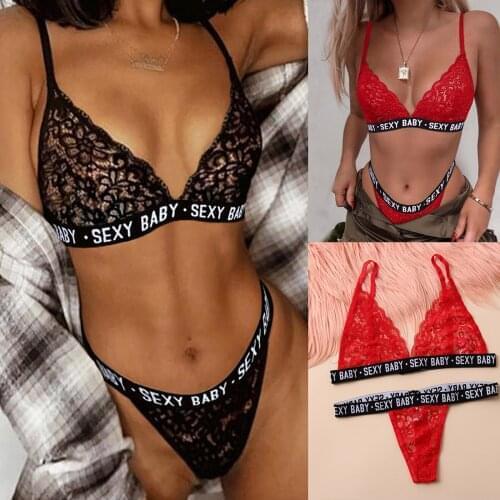 Sexy Lingerie Sets Womens Underwear Hollow Out Lace Push Up Bra Sets Porn String Thong Lingerie Pajamas Underwear Set