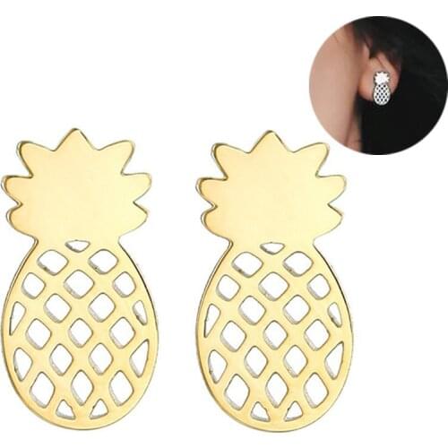 RIR High Polished Stainless Steel Gold Minimalist Pineapple Stud Earrings Children Jewelry Gift Idea