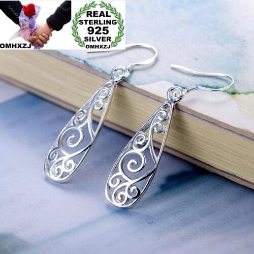 OMHXZJ Wholesale Personality Fashion OL Woman Girl Party Wedding Vintage Silver Hollowed 925 Sterling Silver Earrings YE261