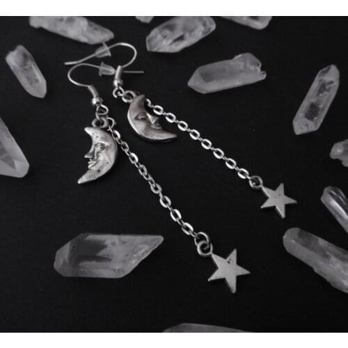 Moon and star earrings, gothic earrings, witch jewelry