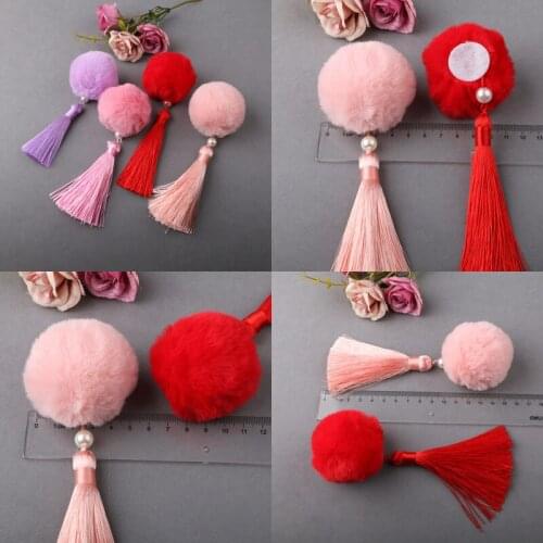 Chinese Knot Big Pompom Ball Tassel Hairpin Kids girl Festival drama New year barette child hair accessories without clips