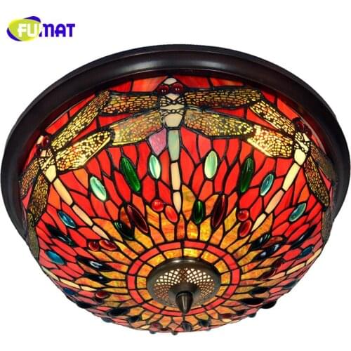 FUMAT Glass Art Ceiling Lamp Creative Glass Lightings For Living Room Stained Glass LED E27 Baroque style tiffany Ceiling Lamps