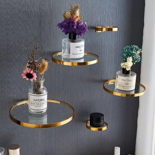 Nordic Bathroom Glass Shelves Luxury Rack Fragrance Soap Household Living Room Wall Decor Electroplated Bathroom Glass Shelf