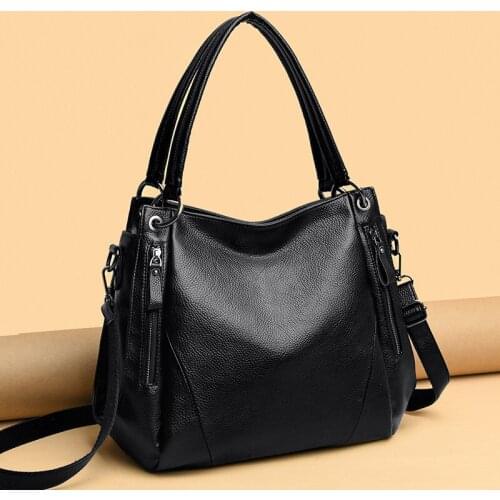 Female Shoulder Bags Large Capacity good Genuine Cow Leather Casual Totes Bag Big Ladies Bucket Bags Quality Black Women Handbag