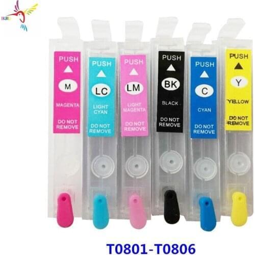 T0801-T0806 Refillable Ink Cartridge with Permanent Chip for Epson Stylus Photo Printer R265/R360/R285/RX585/RX685/P50/PX700W