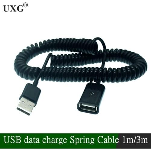 1M/3M USB 2.0 Type A Male to Female Extension Cable Curl Spring Unique Computer Short Cable Black replacement Accessories