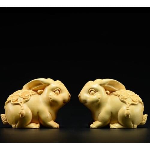 Solid wood rabbit decoration small model Modern art hand-carved small animal statues Home living desktop small decorations