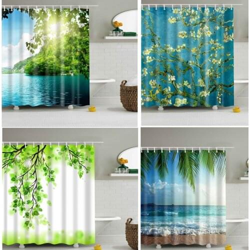 Waterproof 3D Shower Curtain Beach Green Forest Polyester For Landscape Plant Bath Curtain For Bathroom With Hook cortina