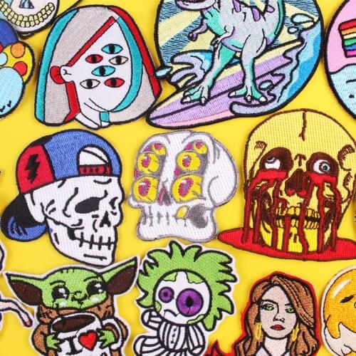 Punk Stripes Embroidered Patches For Clothing Hippie Cartoon Patch Iron On Patches On Clothes T-shirt Stickers DIY Accessories