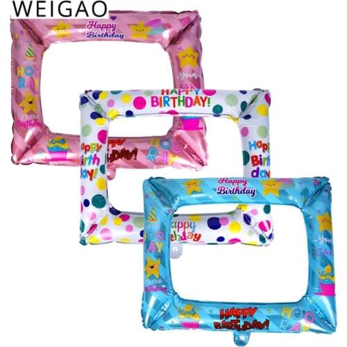 WEIGAO Blue Pink Balloon Aluminum Foil Photo Frame Photo Booth Props Happy Birthday Family Party Decoration Photo Picture Frame