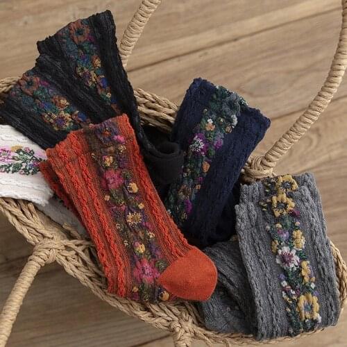 Japanese Floral Harajuku Rural Style Women Socks Autumn Winter Personality Jacquard Skarpetki Sox Breathable Calcetines Mujer