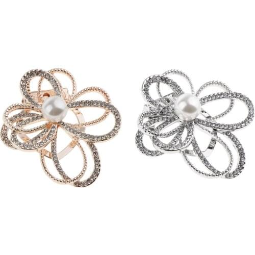 Womens Rhinestone Flower Scarves Buckle Ring Flower Brooch Lady Dress Decor