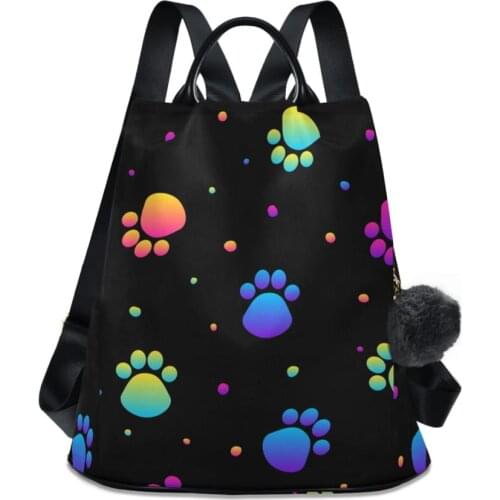 2020 Womens Fashion Backpack Bag Seamless dog footprints printing Solid Color Zipper Computer Backpack black New Bolsa Feminina