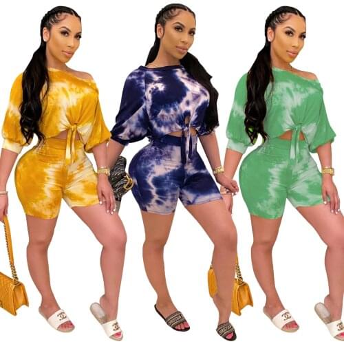 2020 Summer Women Two Pieces Set Tracksuits Half Sleeve O-Neck Tops+Shorts Suits Sexy Night Joggers Print Sporty Outfits S-2XL
